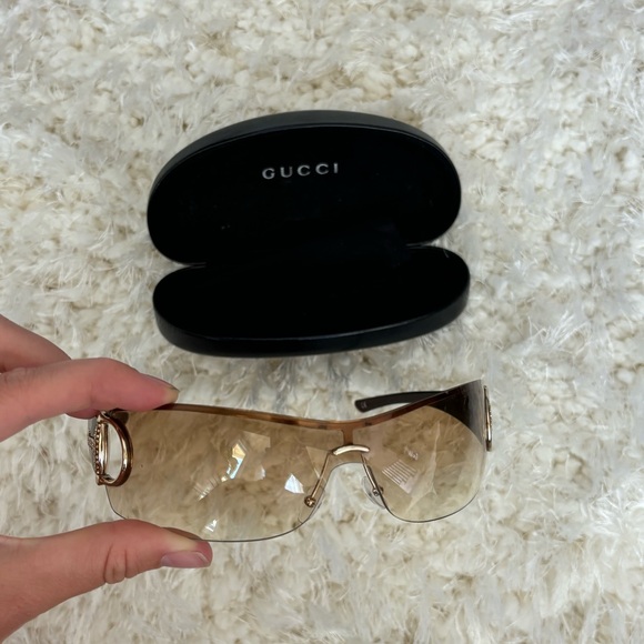 Gucci Accessories - Vintage Gucci gold shield glasses with horsebit sides